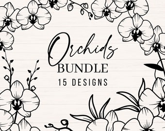 Orchids svg bundle, Orchid svg, Orchid Bouquet svg, png, dxf, Wedding Flowers svg, Orchid Flower, Line art, Hand drawn flowers, Floral Frame