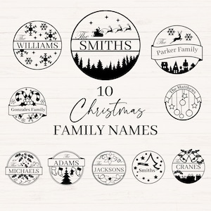 Christmas family name svg bundle, Round Christmas family name sign svg, png, jpg, dxf, Christmas family ornament, Christmas door monogram