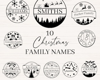 Christmas family name svg bundle, Round Christmas family name sign svg, png, jpg, dxf, Christmas family ornament, Christmas door monogram