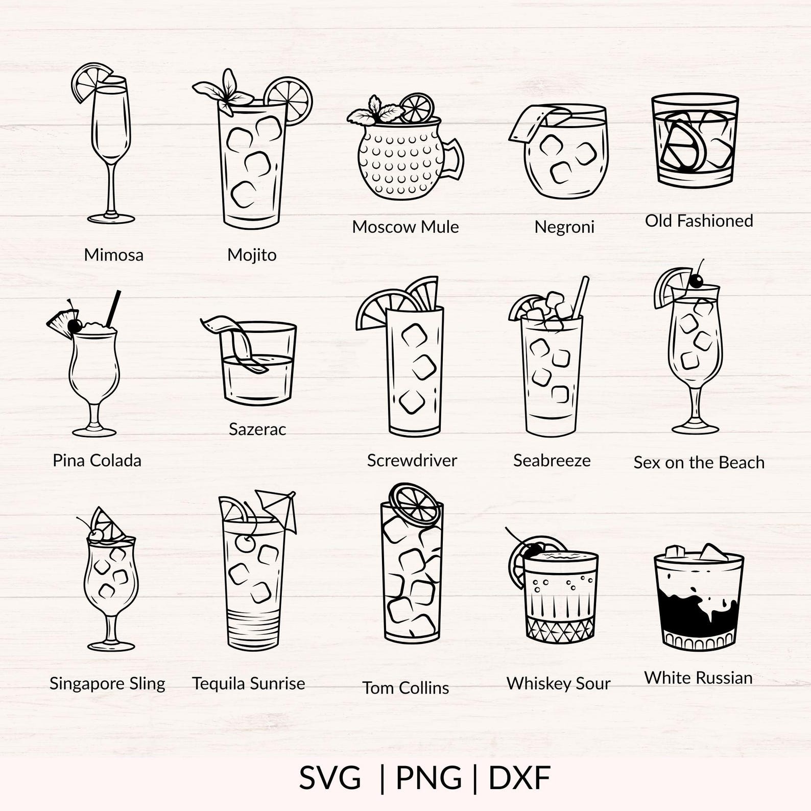 Cocktail Svg Bundle, Bar Drinks Clipart, Cocktail Glasses Svg, Png, Dxf ...