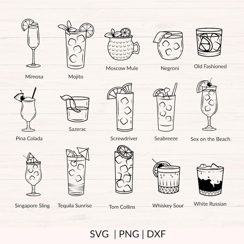 Cocktail svg Bundle, Bar Drinks Clipart, Cocktail Glasses svg, png, dxf, Party svg, Summer Drinks svg, Cutting Files image 3