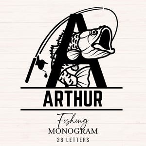 Fischen Split Monogramm svg, jpg, png, Fischer Monogramm Clipart, Fisch Buchstaben Grafik, Alphabet Bundle, Namensmonogramm, kommerzielle Nutzung