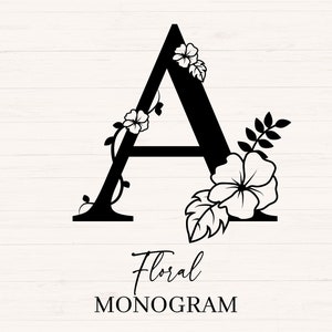 Monograma floral (SVG, JPG, PNG), clipart de monograma floral, gráfico de letras florales, paquete de alfabeto, monograma de nombre, uso comercial