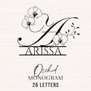 Orchideen Split Monogramm svg, png, dxf, Blumenmonogramm Clipart, Orchidee Buchstaben Grafik, Orchidee Alphabet Bundle, Namensmonogramm, kommerzielle Nutzung