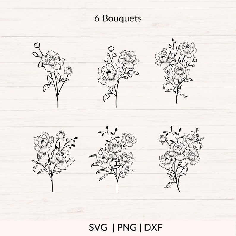 Pioenrozen SVG bundel, Peony SVG, pioenrozen boeket SVG, bloemstuk SVG, bruiloft bloemen SVG, Peony bloem, commerciële snijbestanden afbeelding 2