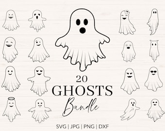 Fantasma svg, png, jpg, dxf, Pacchetto fantasmi, Fantasmi di Halloween, Fantasmi carini svg, Carino halloween svg, File tagliati, Clipart, Uso commerciale