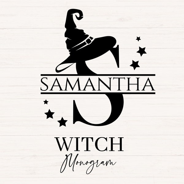 Witch monogram svg, jpg, dxf, png, Halloween monogram svg, Witch hat split monogram svg, Cute halloween svg, Witch svg, Commercial use