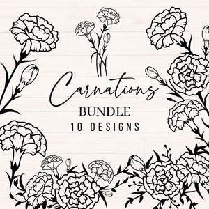 Bundle svg oeillets, oeillets svg, svg bouquet d'oeillets, fleur de janvier, mois de naissance de janvier, svg de fleurs de mariage, fichiers de découpe commerciaux