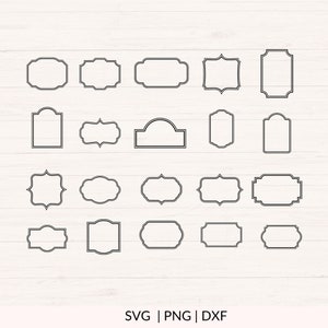 May include: A set of 25 black and white frame outlines. The frames are various shapes and sizes, including square, rectangle, oval, and arched. The frames are perfect for adding a touch of elegance to any project.