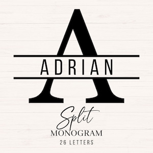 Monograma dividido SVG, paquete de monograma unisex SVG, 26 letras, alfabeto monograma PNG, monograma con marco dividido, archivo de corte comercial