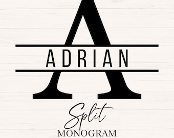 Monograma dividido SVG, paquete de monograma unisex SVG, 26 letras, alfabeto monograma PNG, monograma con marco dividido, archivo de corte comercial