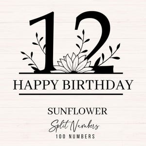 Números divididos svg, números de girasol svg, dxf, png, imágenes prediseñadas de números divididos de girasoles, número de girasol svg, paquete numérico, 1-100
