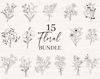 Flower Bouquet SVG, jpg, png, dxf files, Wild flower Bouquet Clipart, Floral Graphic, Wild flowers Bundle