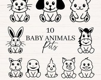 Bébés animaux svg, png, jpg, dxf, lot d'animaux mignons, lot d'animaux, lot d'animaux de compagnie, bébés animaux dessinés à la main, clipart animaux, usage commercial