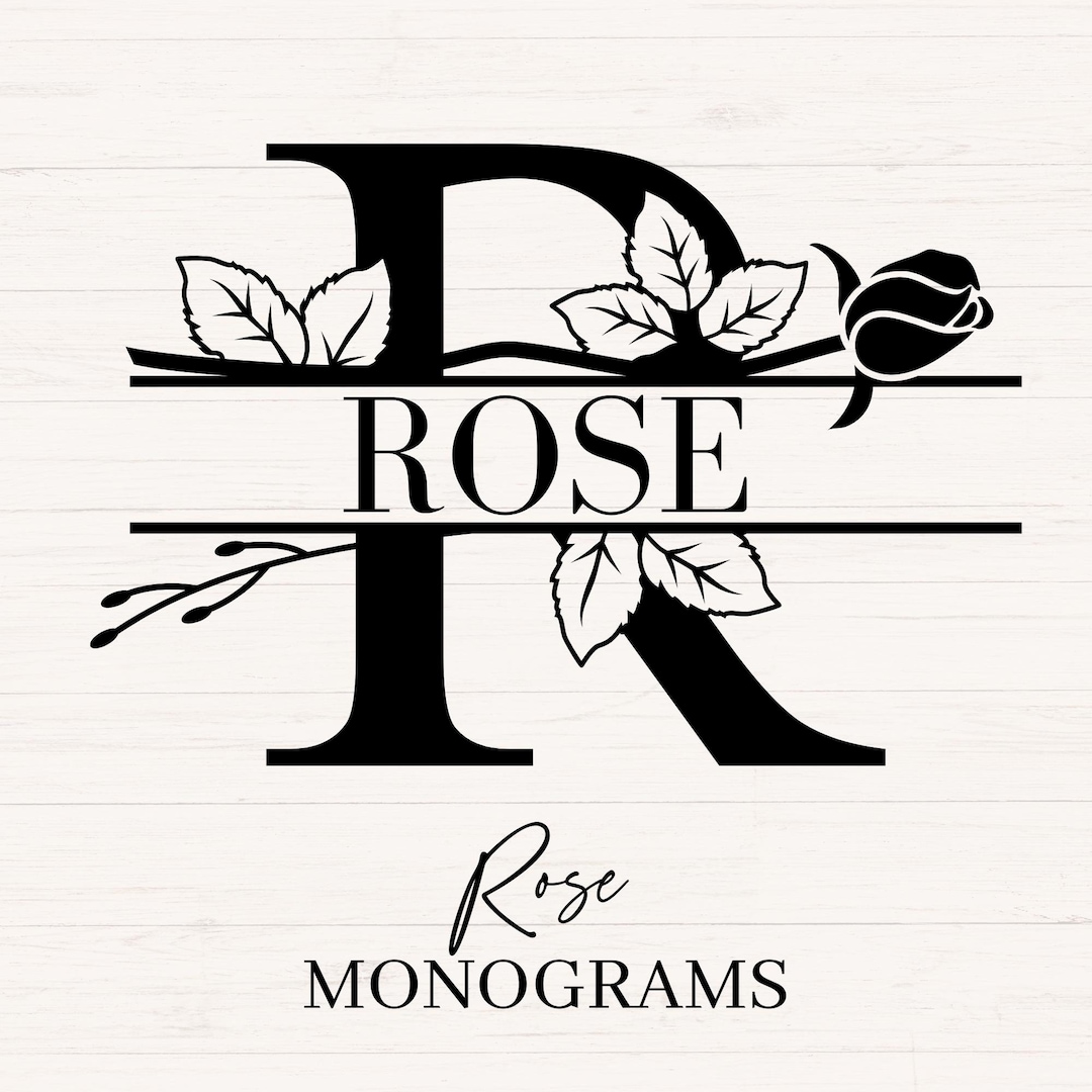 Rose Split Monogram Svg, Jpg, Png, Floral Monogram Clipart, Rose Letter ...