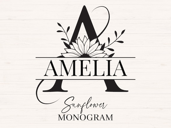 Sunflower Split Monogram svg, jpg, png, Floral Monogram Clipart, Sunflower Letter Graphic, Alphabet Bundle, Name Monogram, Commercial use