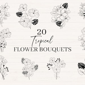 Tropical Flowers svg, jpg, png, Tropical Flower Bouquet svg, Minimalist Flowers svg, Flower Clipart Bundle, Commercial use cutting files