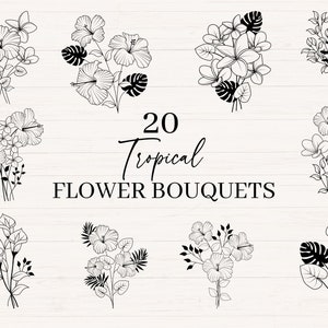 Fleurs tropicales svg, jpg, png, svg de bouquet de fleurs tropicales, svg de fleurs minimalistes, fleur Clipart Bundle, fichiers de coupe à usage commercial
