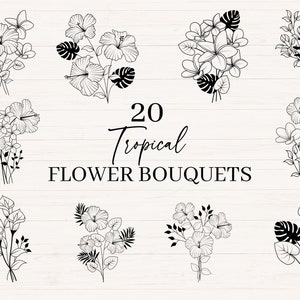 Tropical Flowers svg, jpg, png, Tropical Flower Bouquet svg, Minimalist Flowers svg, Flower Clipart Bundle, Commercial use cutting files