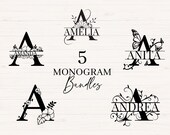 Floral Monogram Bundle svg, jpg, png, Monogram Clipart, Letter Graphic, Alphabet Bundle, Name Monogram, Split Monogram, Commercial use