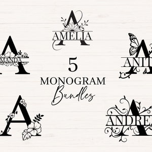 Floral Monogram Bundle svg, jpg, png, Monogram Clipart, Letter Graphic, Alphabet Bundle, Name Monogram, Split Monogram, Commercial use