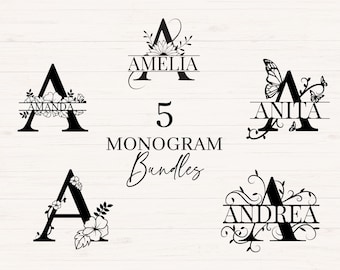 Floral Monogram Bundle svg, jpg, png, Monogram Clipart, Letter Graphic, Alphabet Bundle, Name Monogram, Split Monogram, Commercial use