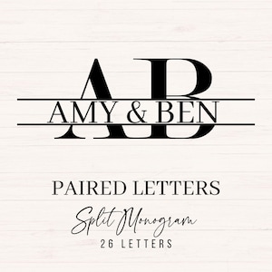 Split Monogram SVG PNG DXF, Paired Letters svg, Couple Names Monogram, Split Letter Design, Wedding Name Sign, Monogram Alphabet svg