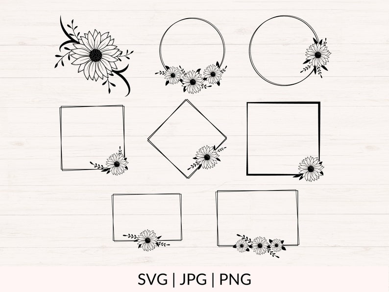 Sunflower Bundle Svg, Jpg, Png, Sunflowers Svg, Sunflower Frame Border ...
