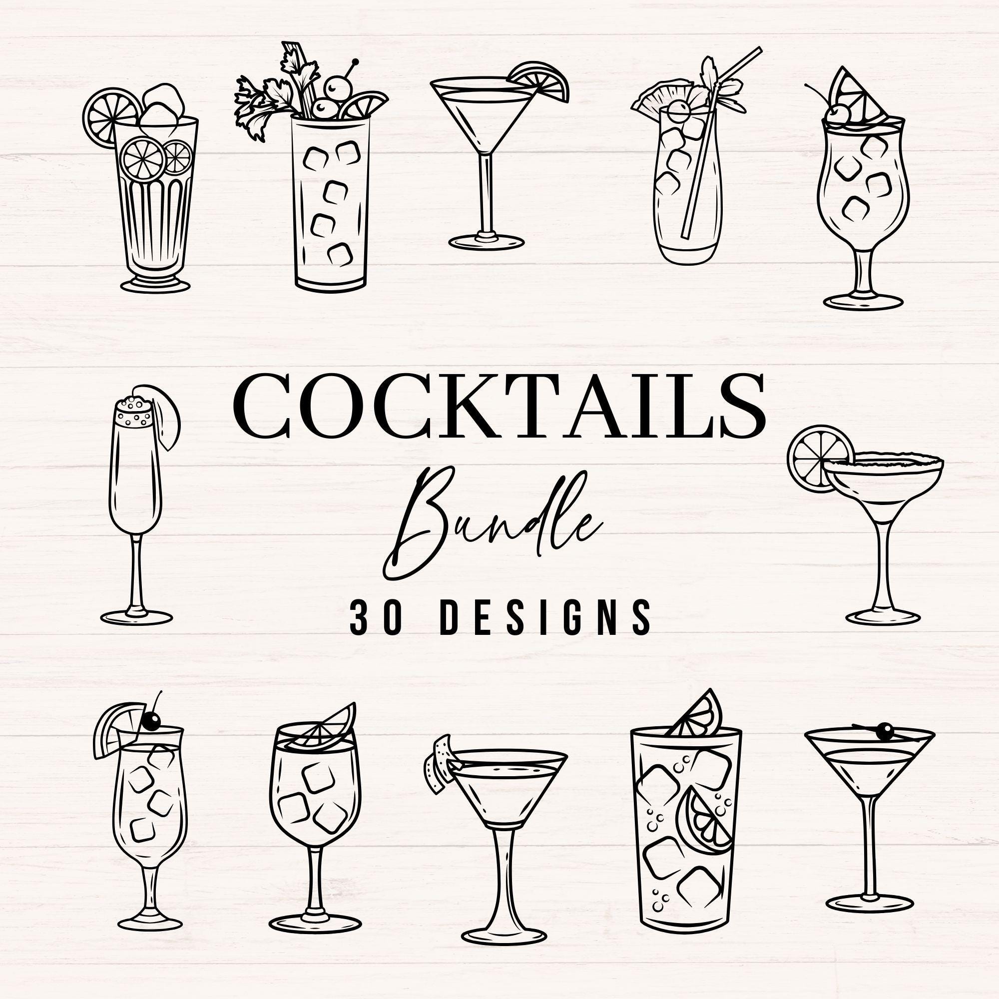 Cocktail Svg Bundle, Bar Drinks Clipart, Cocktail Glasses Svg, Png, Dxf ...