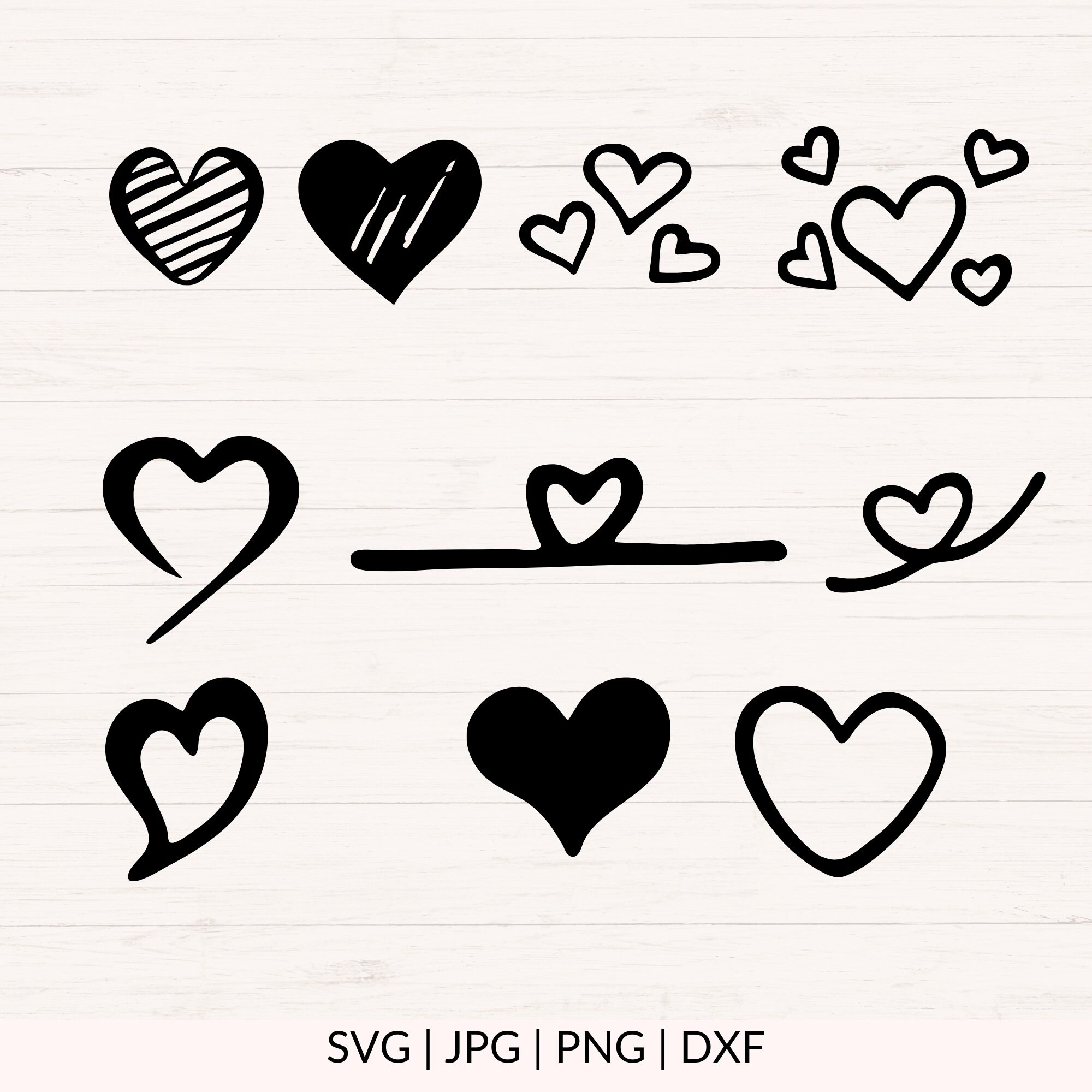 Heart Svg Bundle, Hand Drawn Heart Svg, Png, Jpg, Dxf, Valentine Svg ...