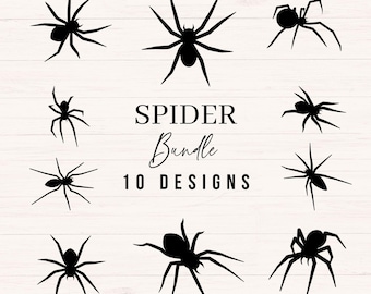Spider SVG PNG DXF Bundle, Spider Silhouette Clipart, Halloween Spider Designs, Insect Cut Files, Creepy Bug Vector, Spider Digital Download