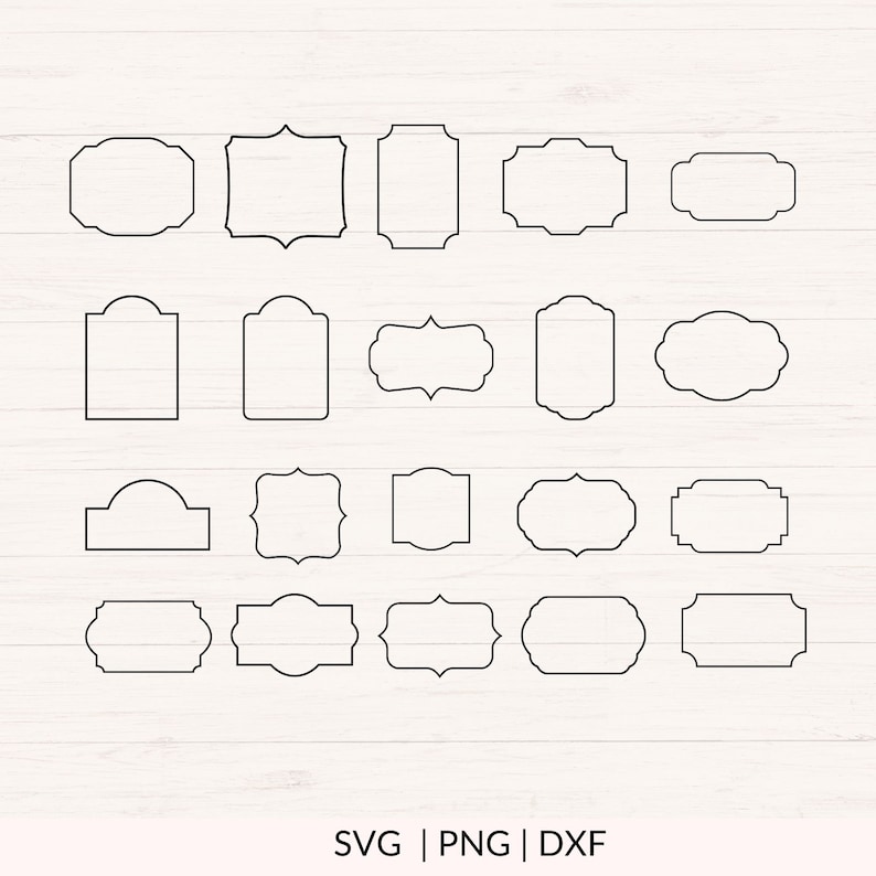 May include: A set of 20 black and white outline frames, perfect for adding a touch of elegance to your designs. These frames are ideal for creating labels, tags, or other decorative elements.