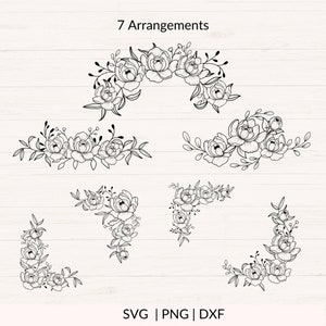 Pioenrozen SVG bundel, Peony SVG, pioenrozen boeket SVG, bloemstuk SVG, bruiloft bloemen SVG, Peony bloem, commerciële snijbestanden afbeelding 3