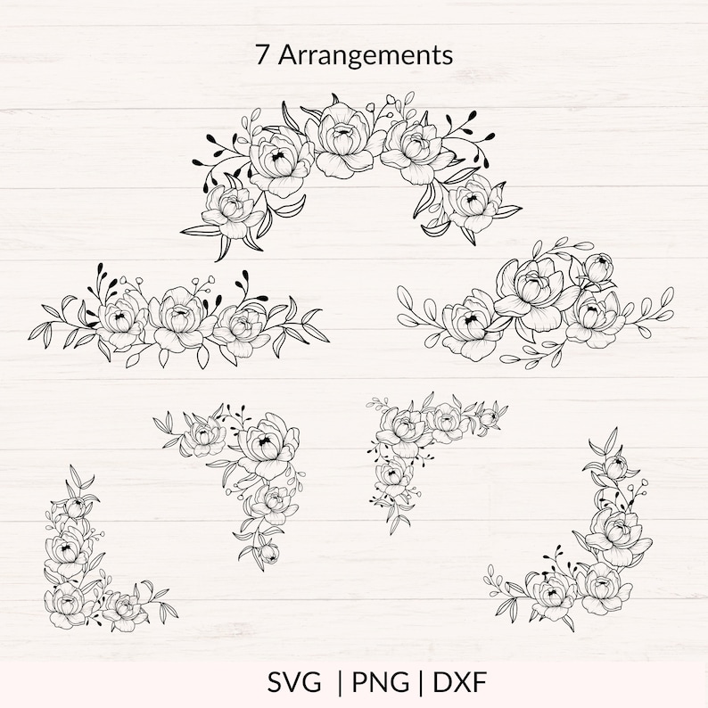 Pioenrozen SVG bundel, Peony SVG, pioenrozen boeket SVG, bloemstuk SVG, bruiloft bloemen SVG, Peony bloem, commerciële snijbestanden afbeelding 3