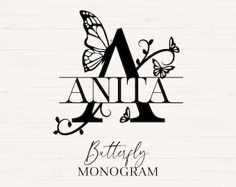 Butterfly Split Monogram svg, jpg, png, Butterfly Monogram Clipart, Butterfly Letter Graphic, Alphabet Bundle, Name Monogram, Commercial use