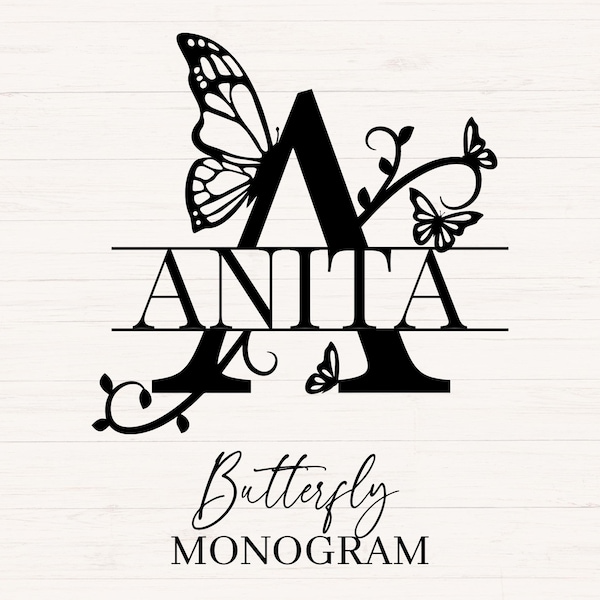 Butterfly Split Monogram svg, jpg, png, Butterfly Monogram Clipart, Butterfly Letter Graphic, Alphabet Bundle, Name Monogram, Commercial use