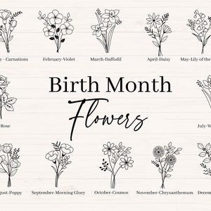 Birth Month Flowers svg, jpg, png, dxf, Birth Month Flower Bouquet svg, Wildflower Bouquet, Birthday Flower svg