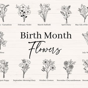 Flores do mês de nascimento svg, jpg, png, dxf, buquê de flores do mês de nascimento svg, buquê de flores silvestres, flor de aniversário svg