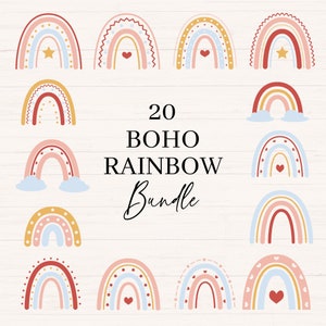 Boho arc-en-ciel svg, png, jpg, dxf, lot de cliparts, svg arc-en-ciel, clipart arc-en-ciel pastel, clipart bébé arc-en-ciel, usage commercial, fichiers coupés