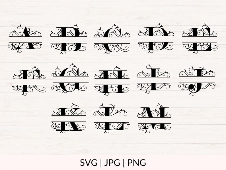 Split Monogram R Templages Split Monogram Svg, Jpg, Png, Floral Monogram Clipart, Swirls Letter ...
