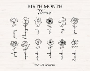 Birth Month Flowers svg, jpg, png, Birth Month Flower Bouquet svg, Wildflower Bouquet, Birthday Flower svg