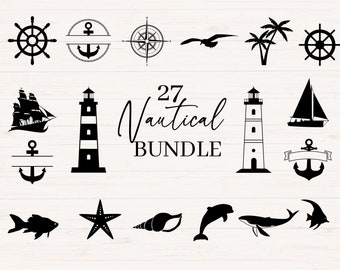 Nautical Bundle svg, jpg, png, Maritime svg, Anchor, Lighthouse, Whale, Ship, Compass, Ship Wheel, Fish, Seashell svg for Commmercial Use