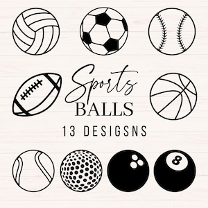 Sportbälle svg Bundle, Basketball svg, Baseball svg, Golf svg, Tennisball svg, Bowlingkugel svg, Billard svg, Fußball svg, Beachvolleyball