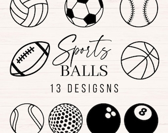Paquete de SVG de pelotas deportivas, SVG de baloncesto, SVG de béisbol, SVG de golf, SVG de pelota de tenis, SVG de bola de boliche, SVG de billar, SVG de fútbol, SVG de voleibol