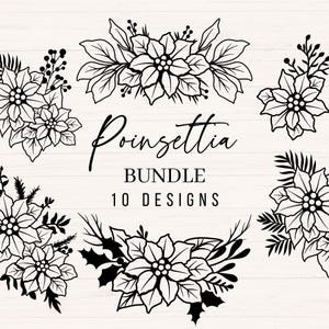 Lot de svg poinsettia, png, dxf, clipart fleur de Noël, fleur de poinsettia svg, svg fleur d'hiver, svg floral de Noël