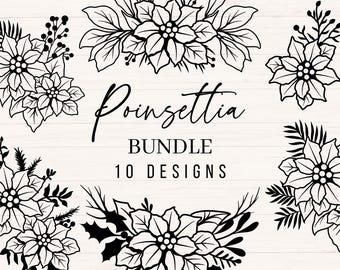Poinsettia svg bundle, Poinsettia svg, png, dxf, Christmas Flower clipart, Poinsettia Flower svg, Winter Flower svg, Christmas Floral svg