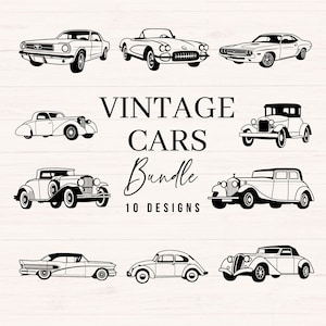 Vintage Car svg bundle, Vintage Cars clipart, Classic Car svg, png, jpg, dxf, Vector Illustration, Vehicles svg, Cut files, commercial use