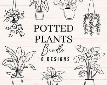 Potted Plants svg Bundle, Plant svg, Hanging Plant svg, Botanical Line Art, Houseplant png, dxf Files, Garden svg, Gardening Clipart