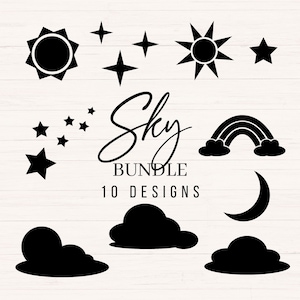 Hemelbundel svg, png, dxf, wolken svg, zon svg, sterren svg, regenboog svg, bundel kinderen clipart, commercieel gebruik, wolkenbundel svg