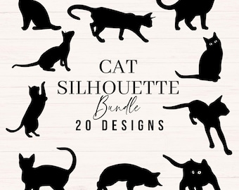 Katze Silhouette SVG Bundle | Schwarze Katze svg | 20 Designs | PNG DXF-Schnittdateien für Cricut & Laser | Katze Clipart für Sublimation | Kommerzielle Nutzung